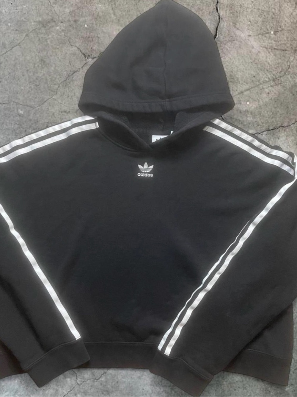 adidas Black Hoodie with White 3-Stripes and Trefoil